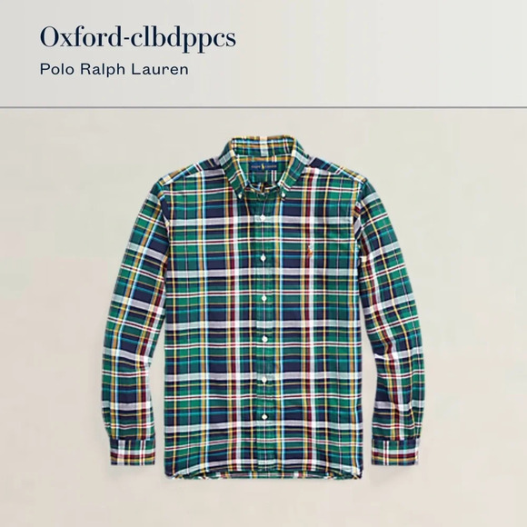 Ralph Lauren Large Classic Fit Cotton Oxford Plaid Button Down Shirt Blue Green - Picture 2 of 7